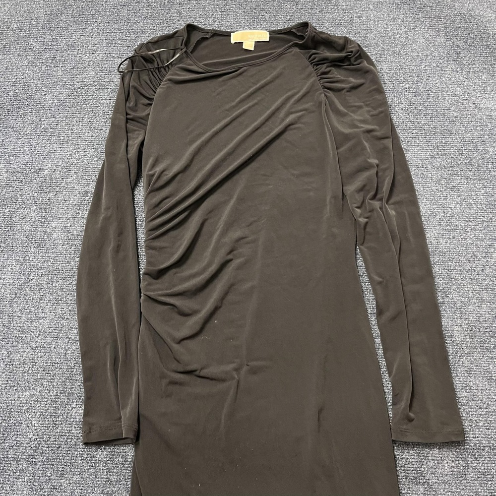 MICHAEL Michael Kors Dress Womens Small Black Ruched Long Sleeve Bodycon Mini